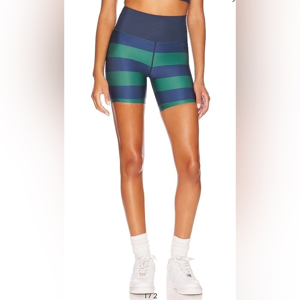 Beach Riot NWOT Bike Shorts in verdant rugby stripe green blue women’s size XS